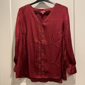 NWT Vince Camuto Burgundy Studded Blouse 1X